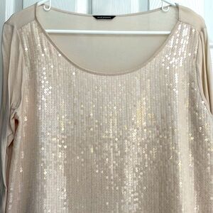 CLUB MONACO sequins long sleeve cream ivory crewneck top women’s size Large